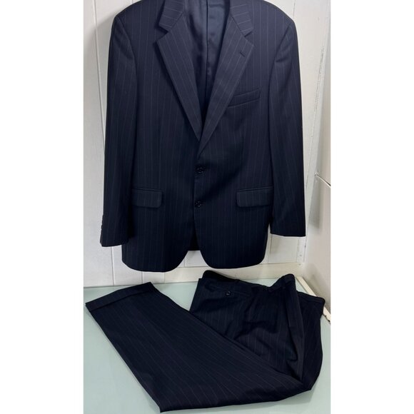 Brooks Brothers Suit 1818 Madison 2 Pc Suit 41R 36X30 Pinstripe Navy Blue Italy